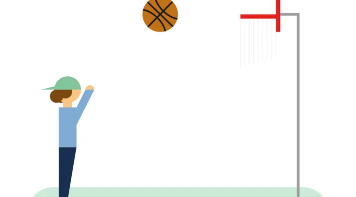 Illustrasjon av person som kaster en ball i en basket-kurv