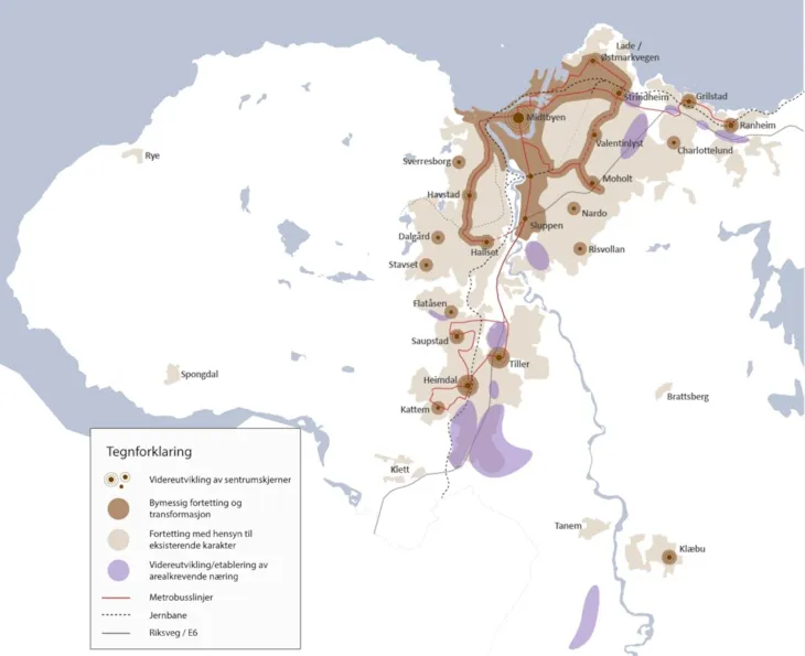 Bymessig fortetting vises som brunt på Trondheimskart