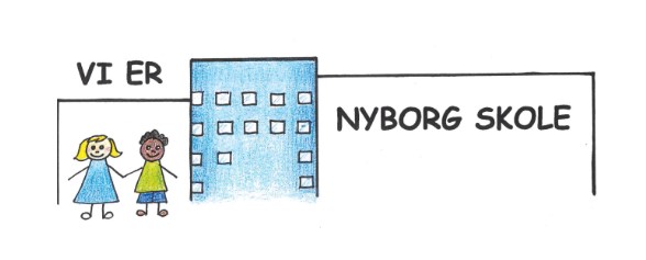 To barn som står foran Nyborg skole.