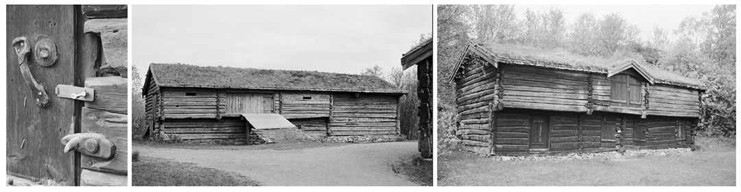 Eldre uthusbygninger i t&oslash;mmer p&aring; Sverresborg folkemuseum