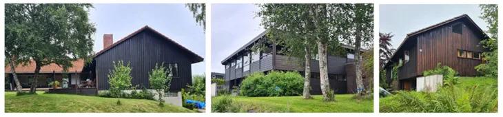 Tre villaer fra 1960-80 tallet i beiset tre