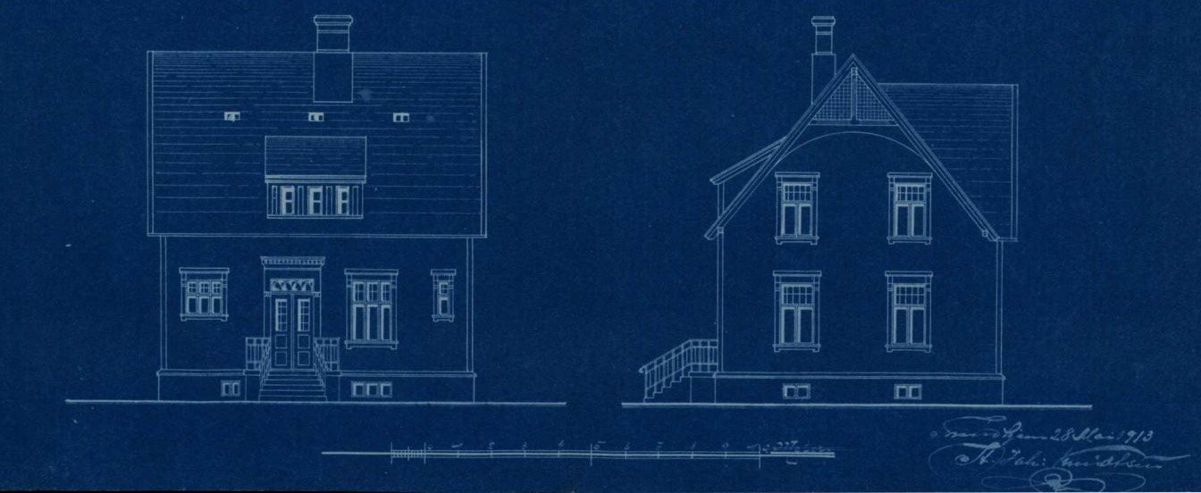 Fasadetegning fra byggesaksarkivet.