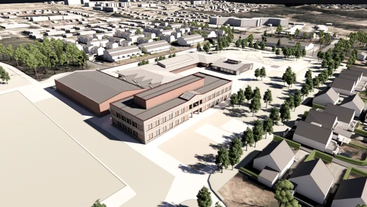 Det nye skoleanlegget sett fra nordøst