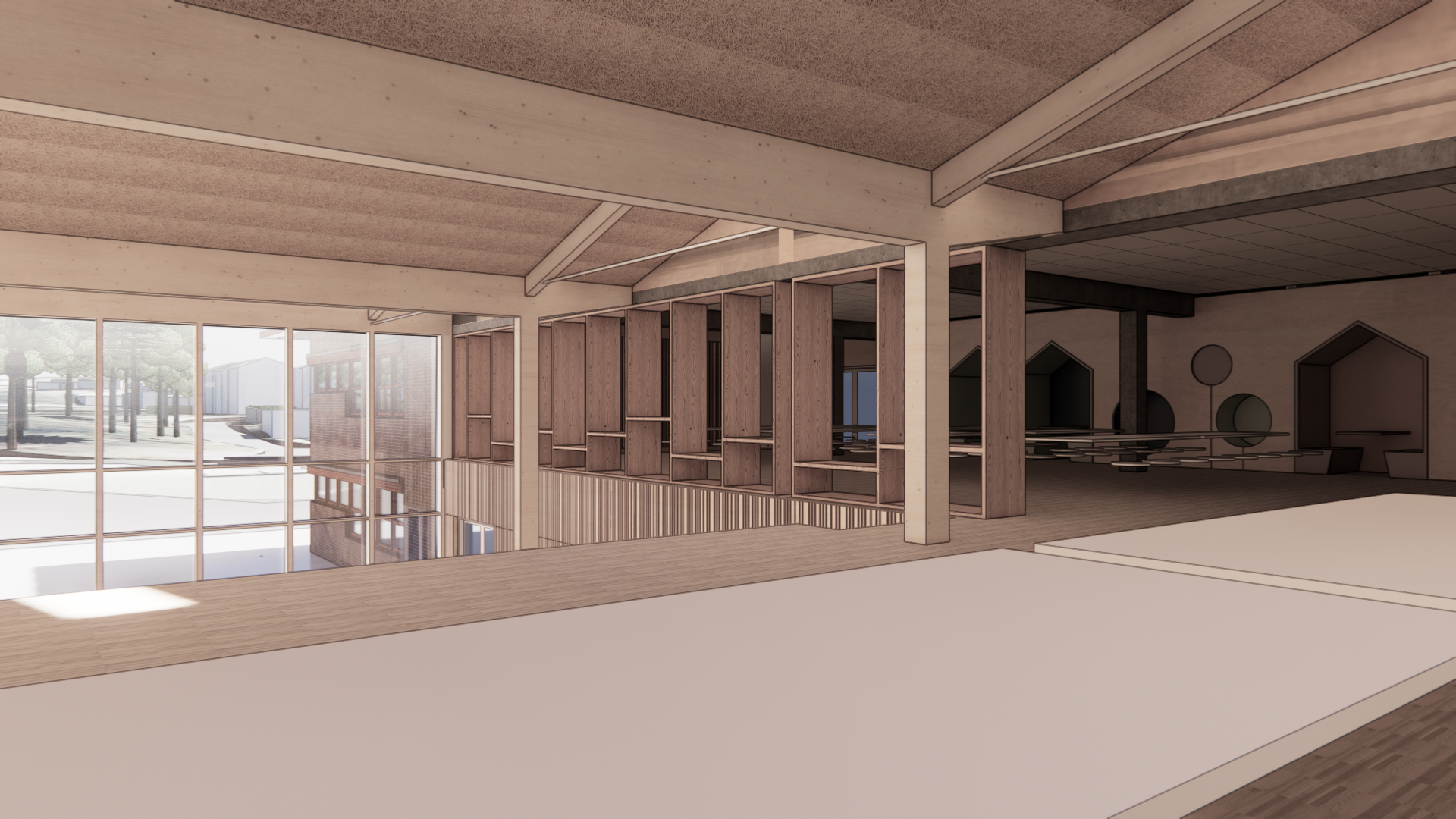 Idrettshallen sett fra tribunen p&aring; kortsiden