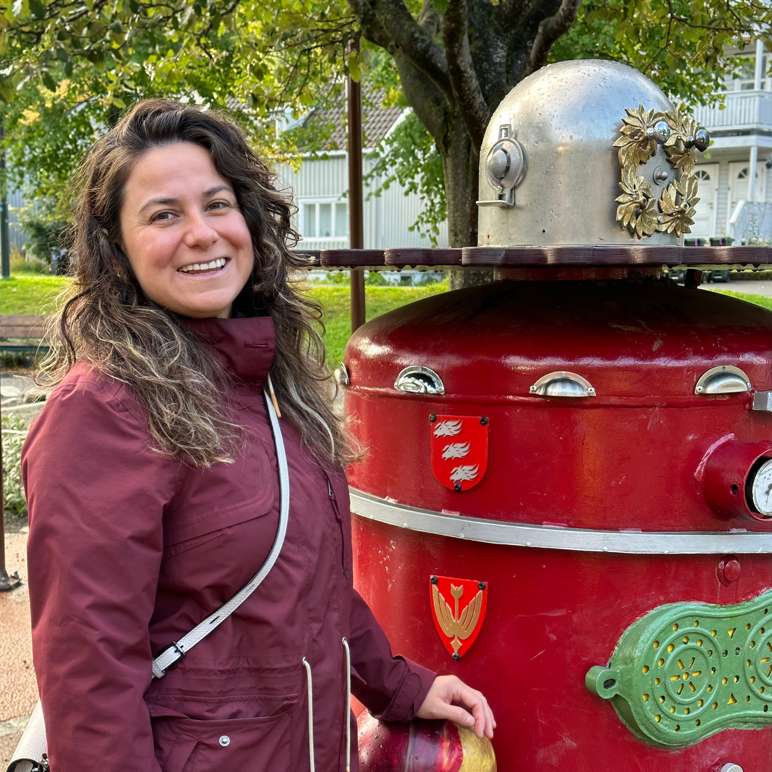 En person st&aring;ende ved siden av lekeapparat