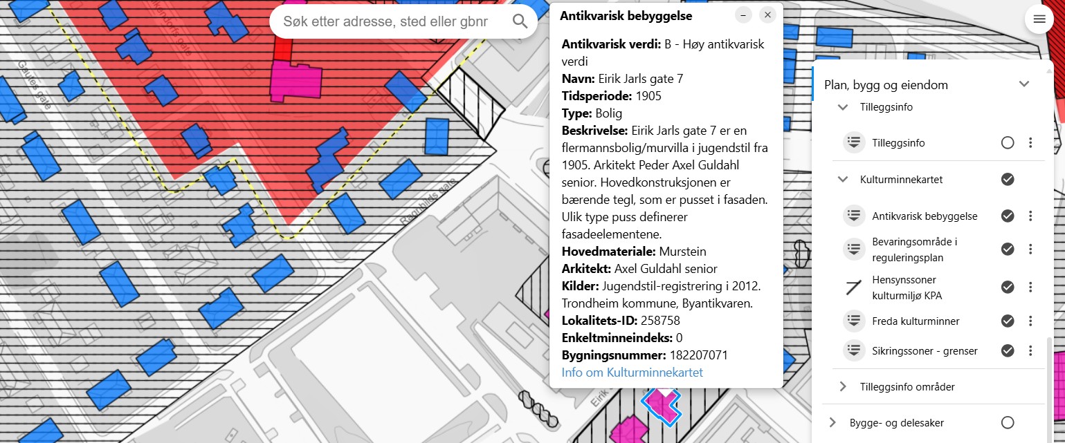 Skjermbilde med tegnforklaring til kart