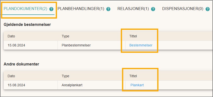 Lenker til bestemmelser og plankart