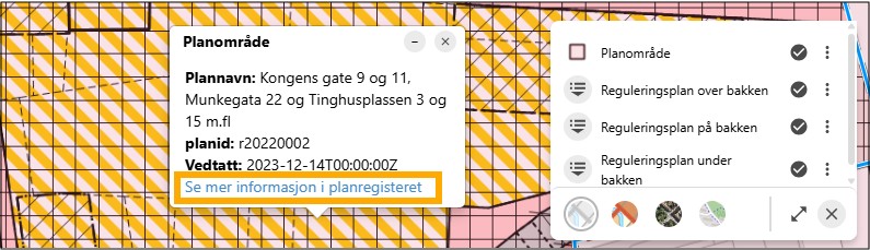 kartutsnitt med lenke til planregisteret