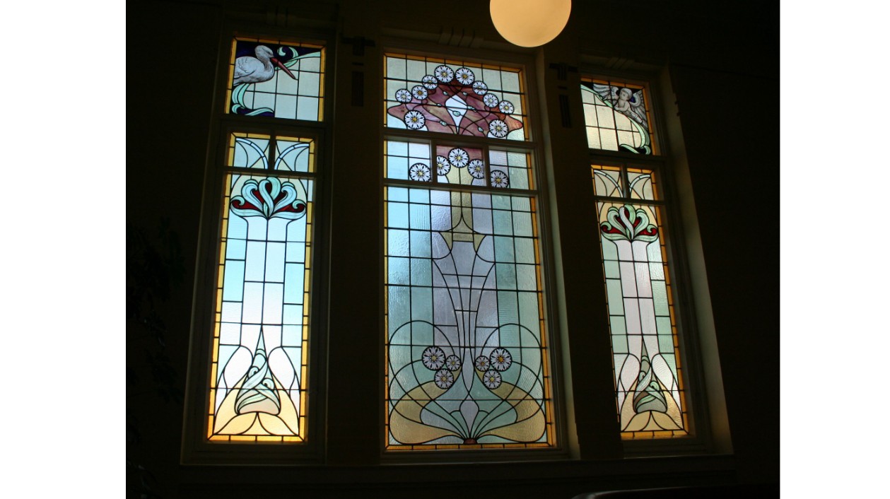 Glassmaleri i treappeoppgang