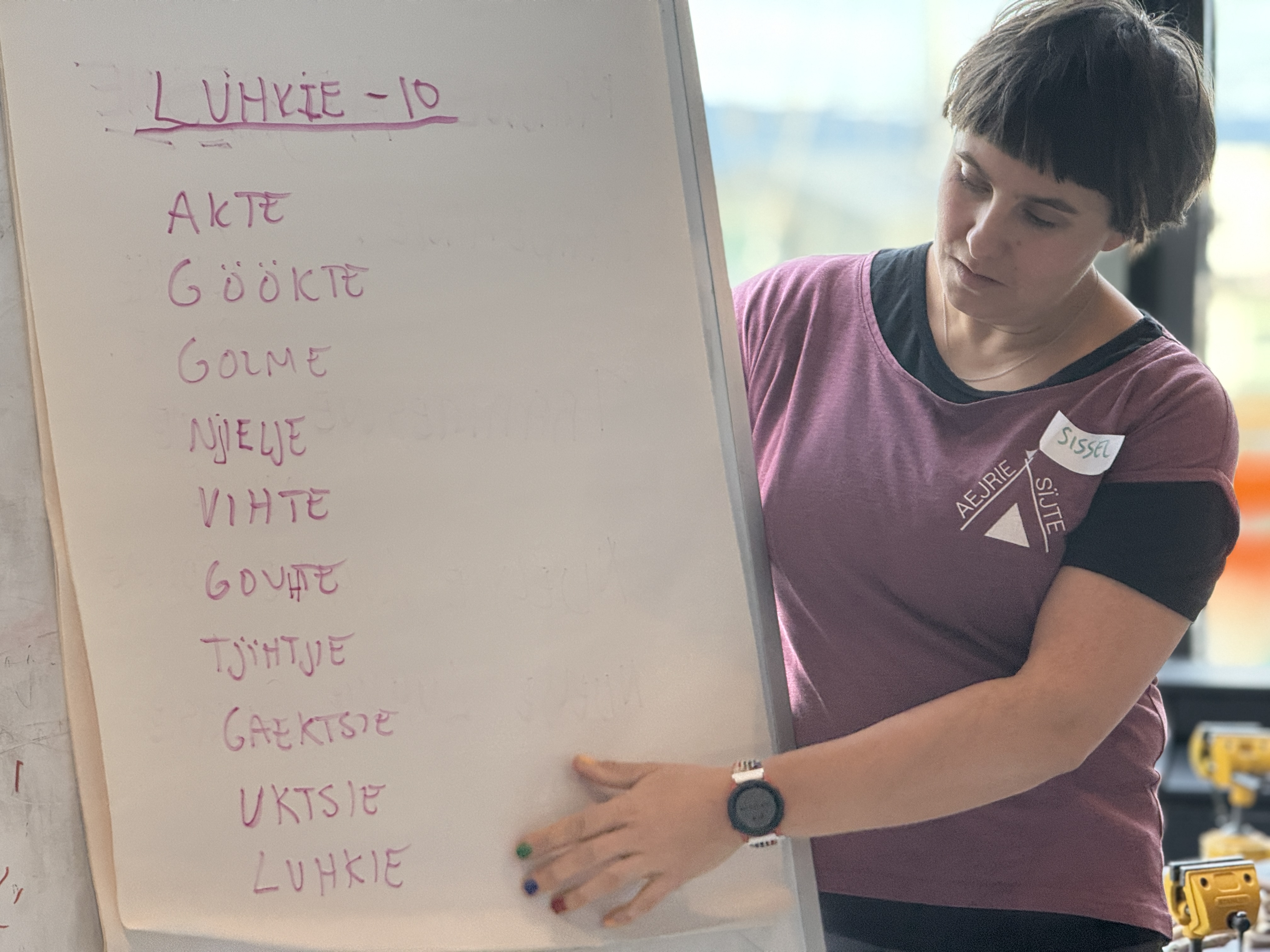 Dame viser hvordan tall skrives p&aring; samisk