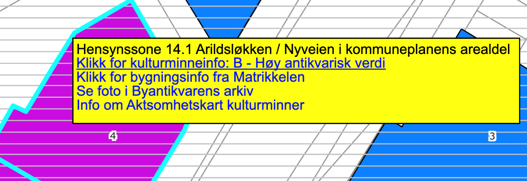 Gul infoboks med lenker i kart
