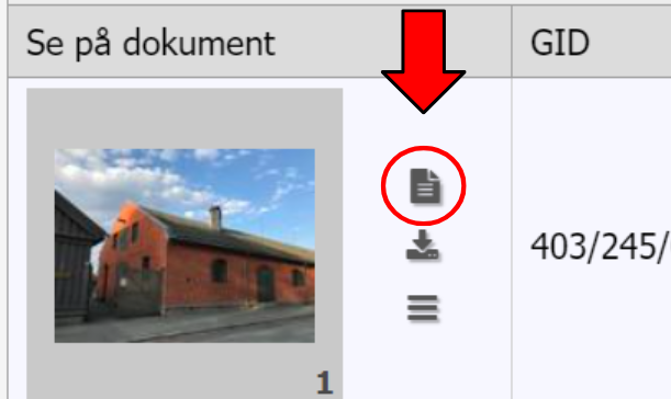 Trykk på ikon for "Vis dokument" for å komme til foto