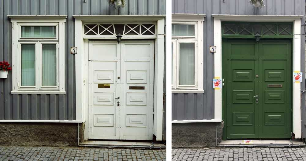 F&oslash;r og etter bilde av malt d&oslash;r 