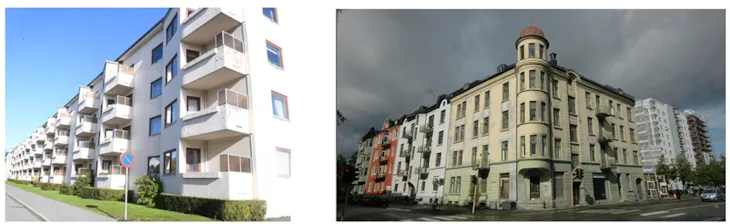 en jugendgård og en mer moderne murgård