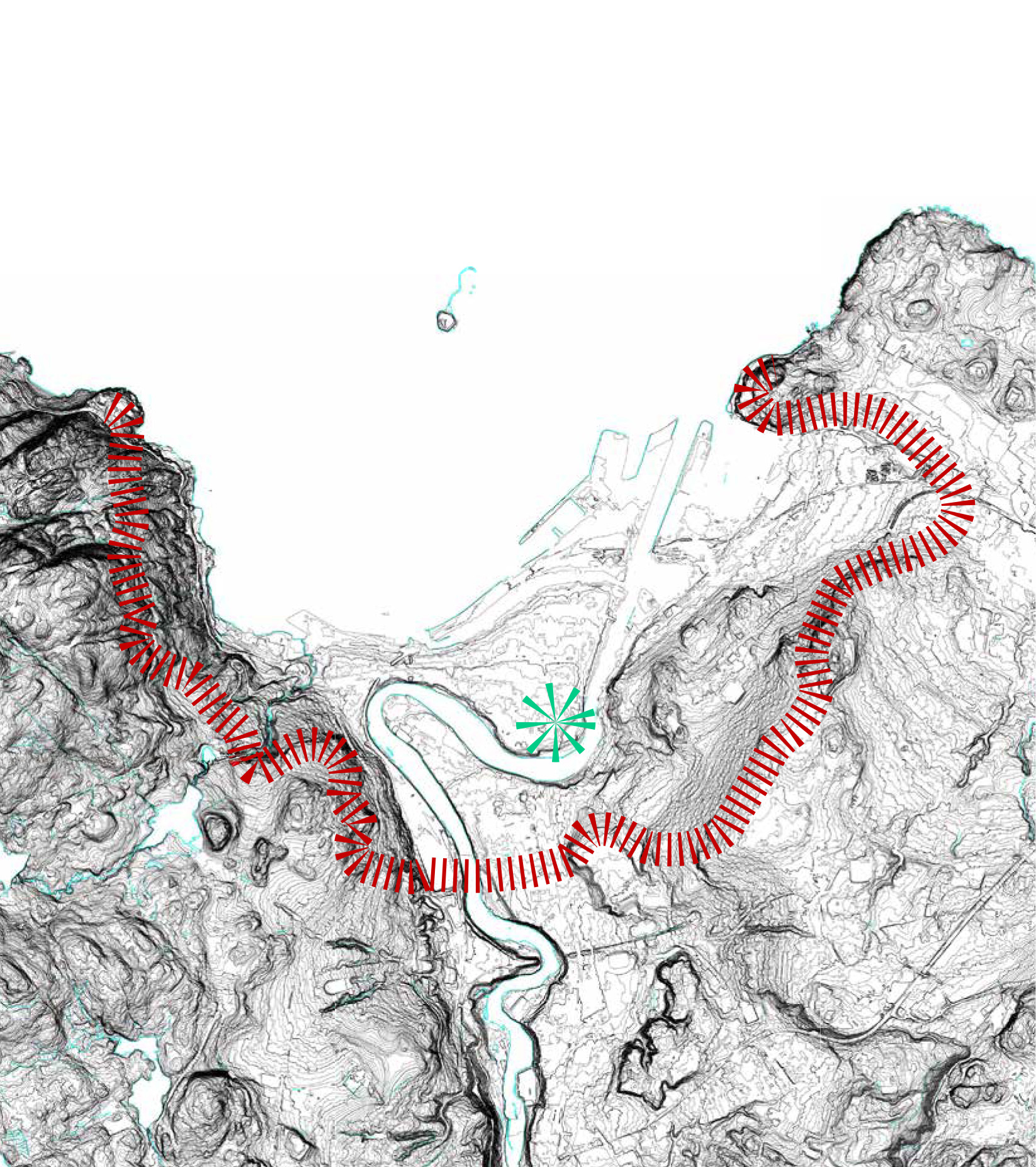 Illustrasjon som viser hvordan Nidarosdomen skal være et landemerke, innenfor det markerte landskapsrommet til Midtbyen