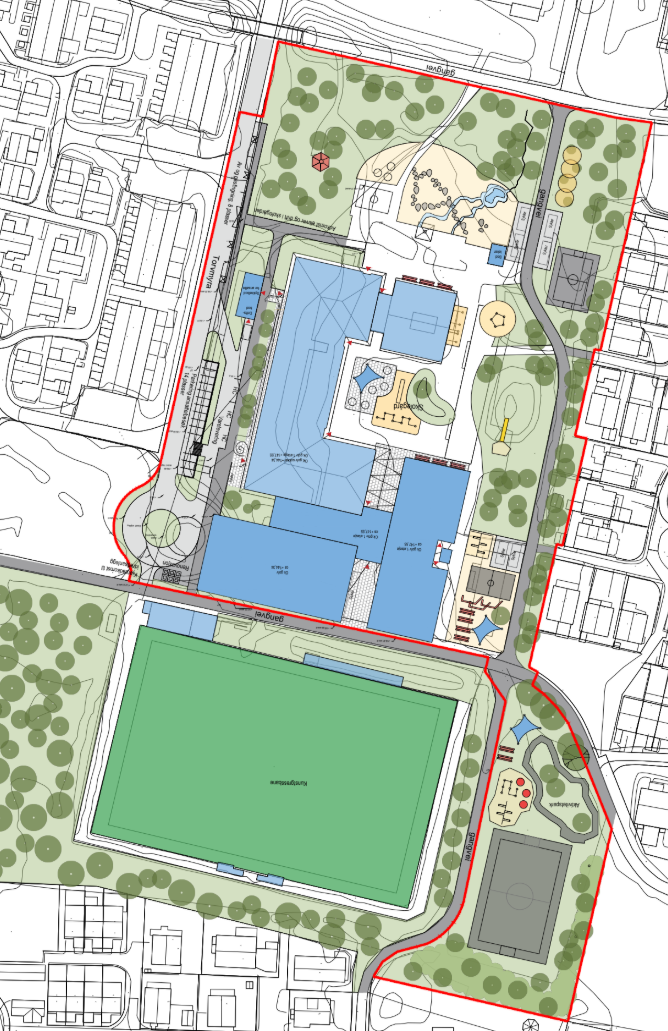 Illustrasjon skolegården på Tonstad skole