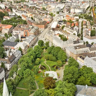 Dronebilde av Lademoen med Lademoen park