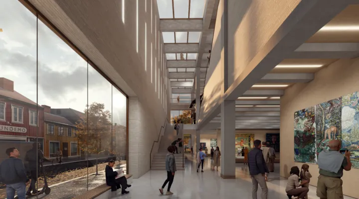 Interiørbilde modell av nytt museumsbygg på Leutenhaven