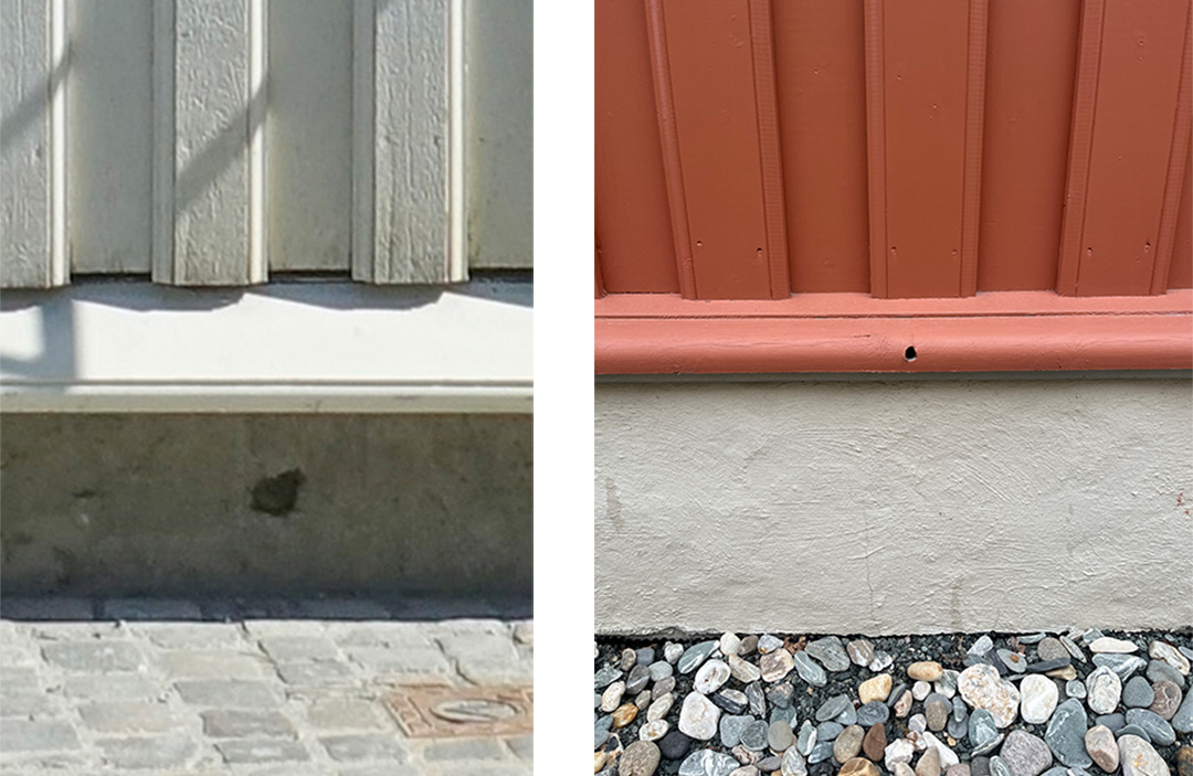 To bilder der det ene viser panel med glippe under og det andre viser panel tett snekret