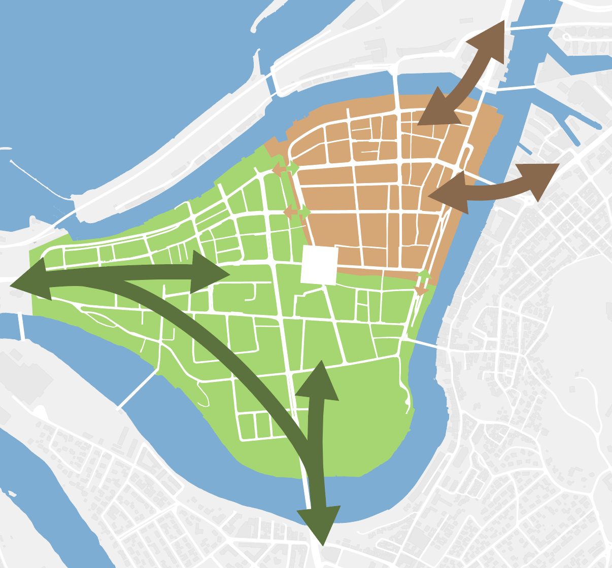 Kart som viser kj&oslash;rem&oslash;nster med to soner
