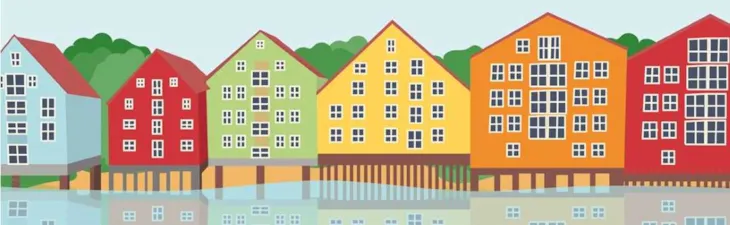 Tegning av bryggerekka på Bakklandet