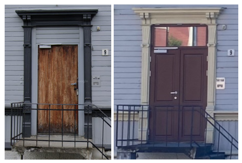 ny &oslash;r i gammel stil og en tidligere moderne d&oslash;r