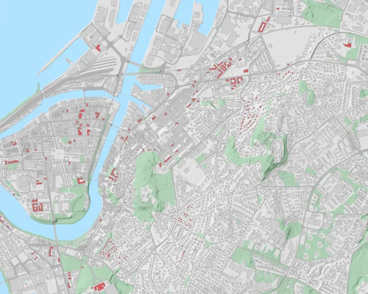 Kart over jugendstil i østbyen