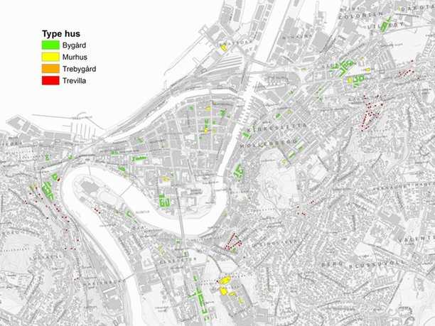 Kart over ulike typer registrerte hus