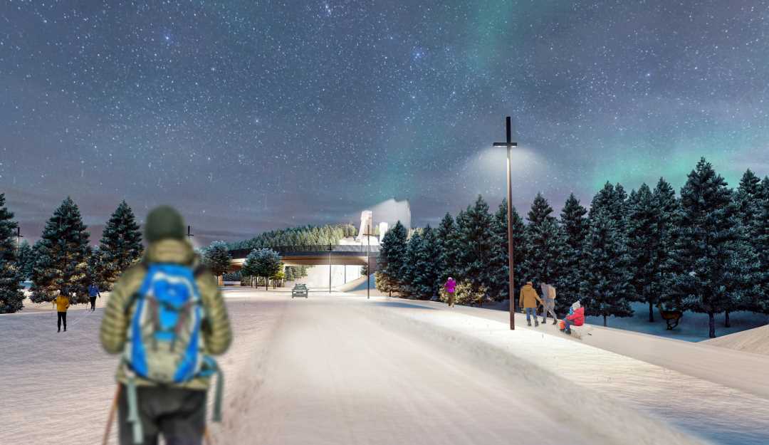 Gran&aring;sen om vinteren. Illustrasjon.