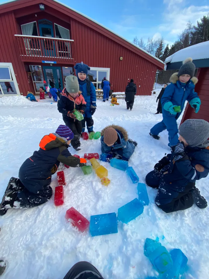 Samefolkets flagg laget av fargede isblokker