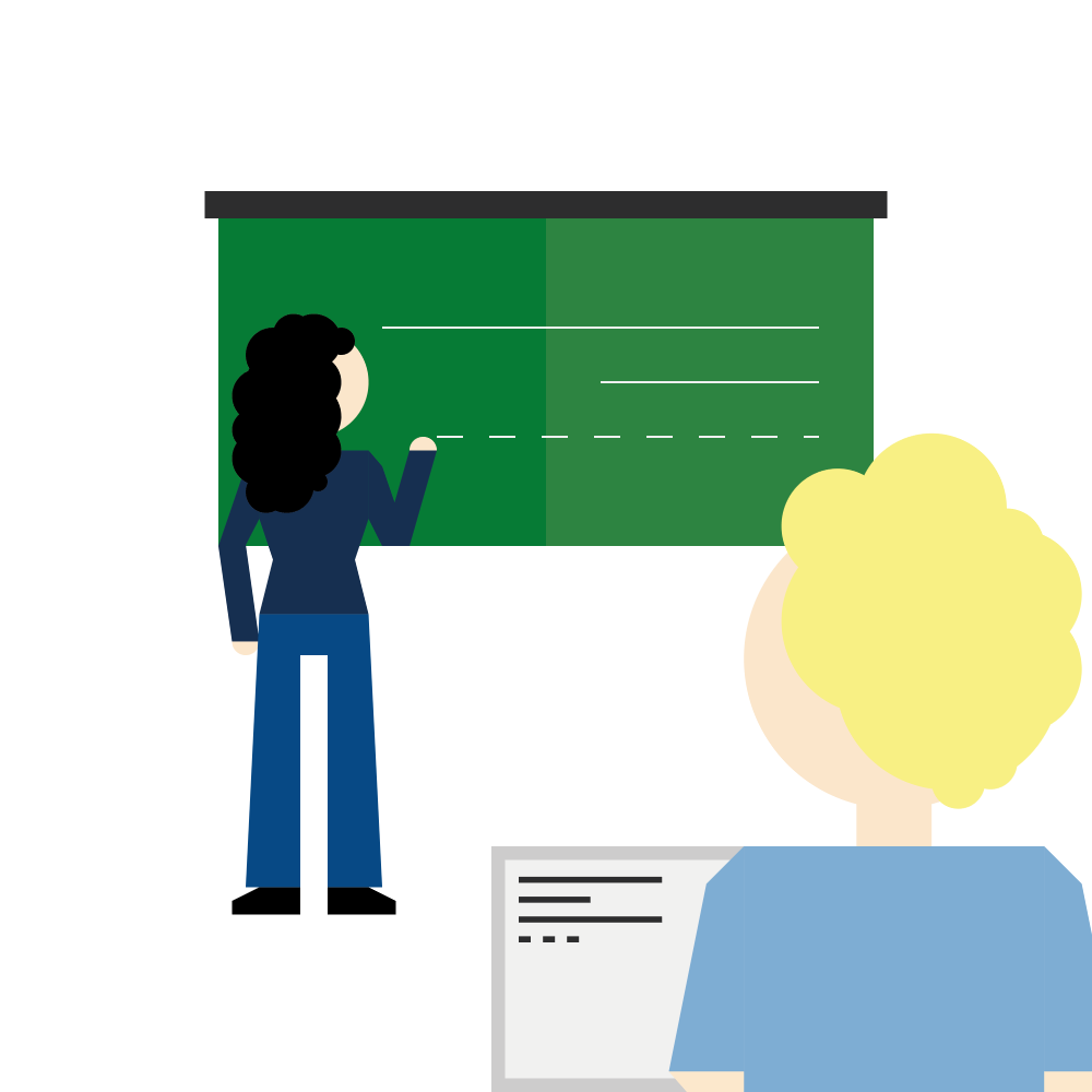 En elev følger med på tavla der en lærer skriver