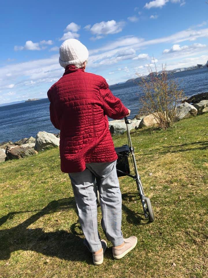 Dame st&aring;r &aring; ser utover fjorden