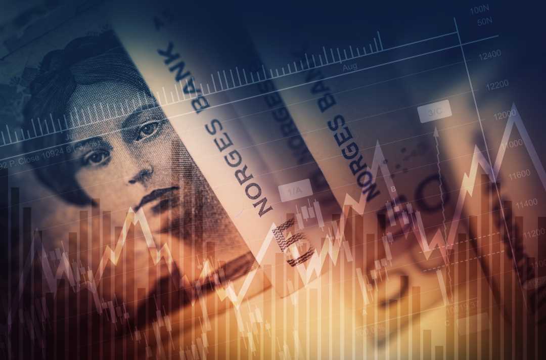 Norske sedler og en illustrasjon av økonomisk graf