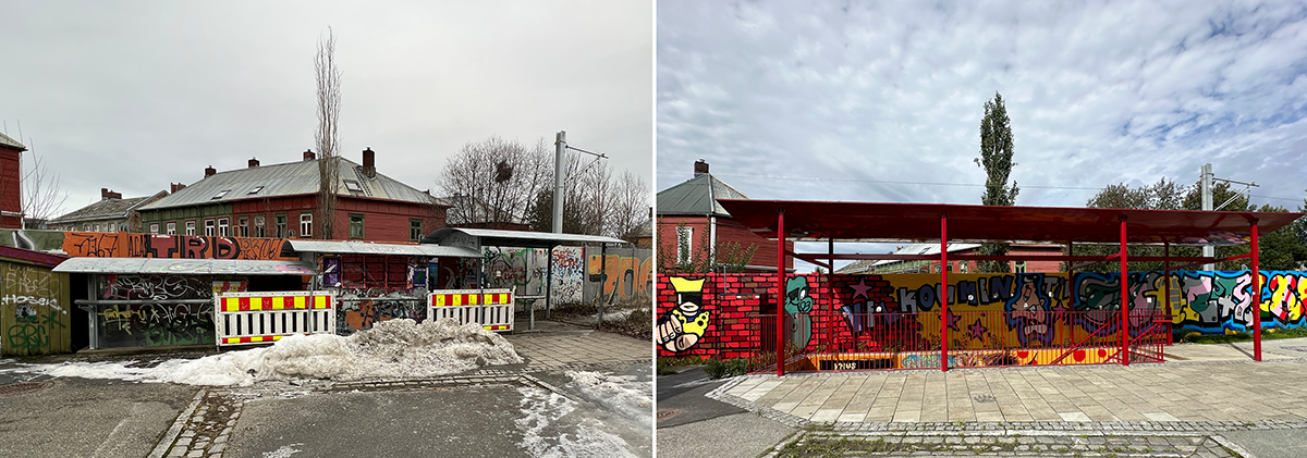 To bilder som viser før og etter oppgradering av undergang