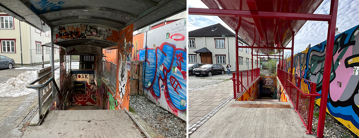 To bilder som viser før og etter oppgradering av undergang