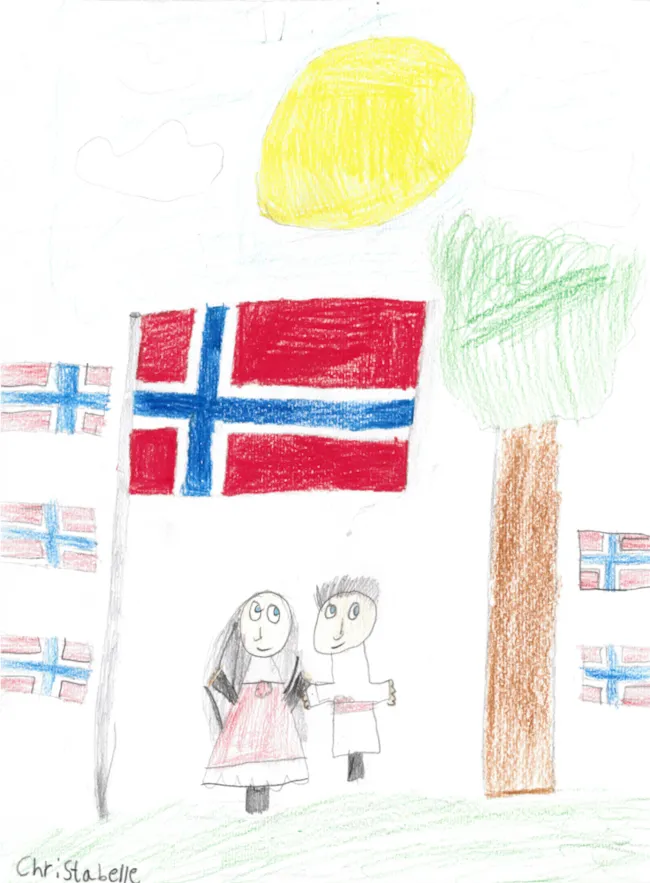 tegning av flagg og sol