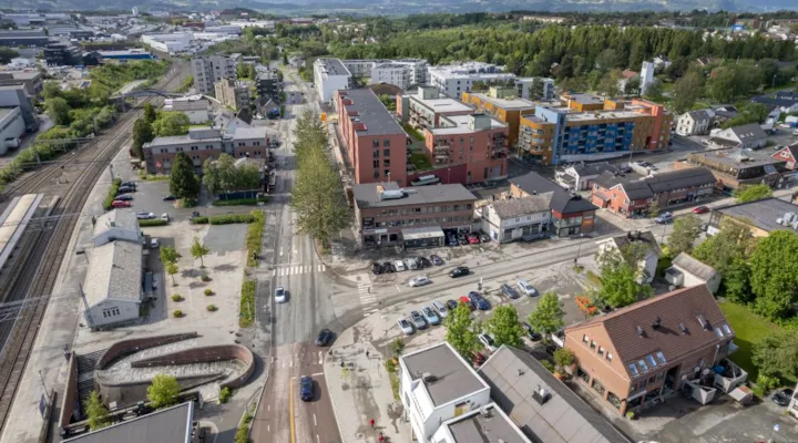 Dronebilde over Heimdal sentrum