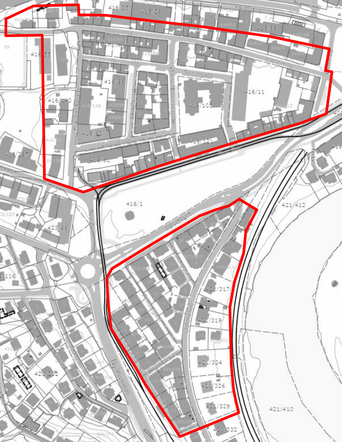 Bildet viser avgrensningen av den foreslåtte boligsonen for parkering i Ila.