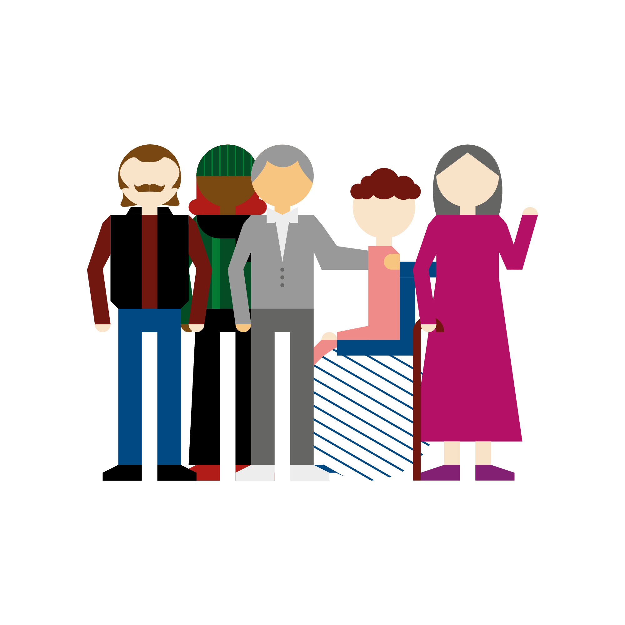 illustrasjon av mennesker som står rundt en person som sitter