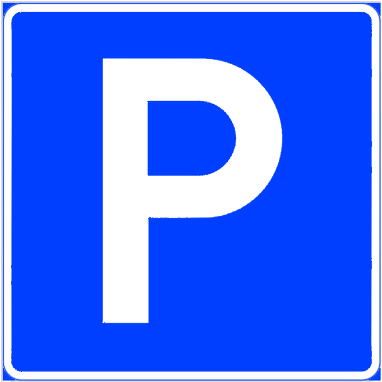 Offentlig parkeringsskilt, hvit P på blå bakgrunn